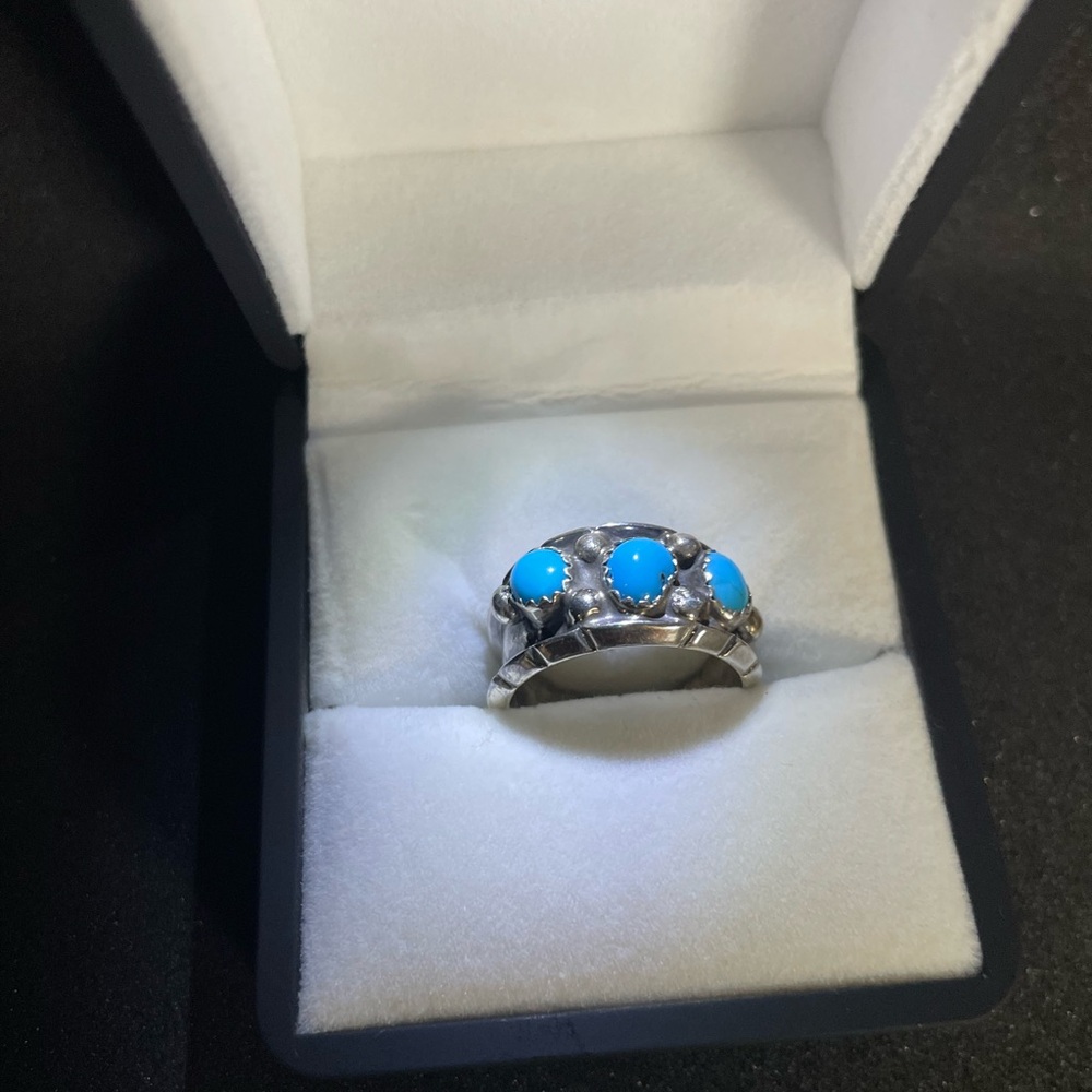 Silver and Blue Gemstone Ring with Prong Setting